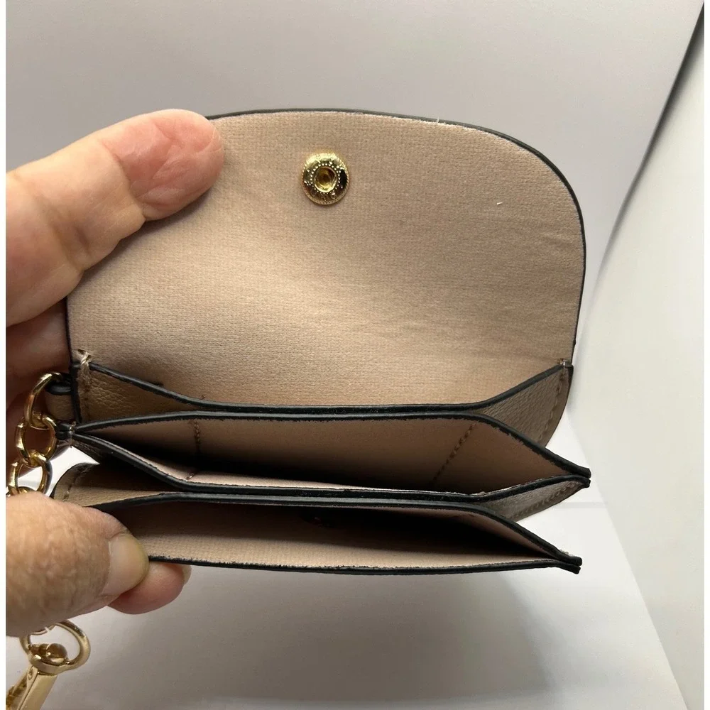Brown Card Case Wallet Faux Leather Keychain Snap‎